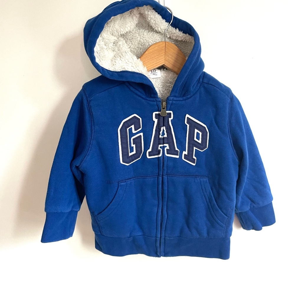 Like New Plush Fleece Lining Logo Full Zip-Up Hoodie Sweatshirt, Ocean Blue